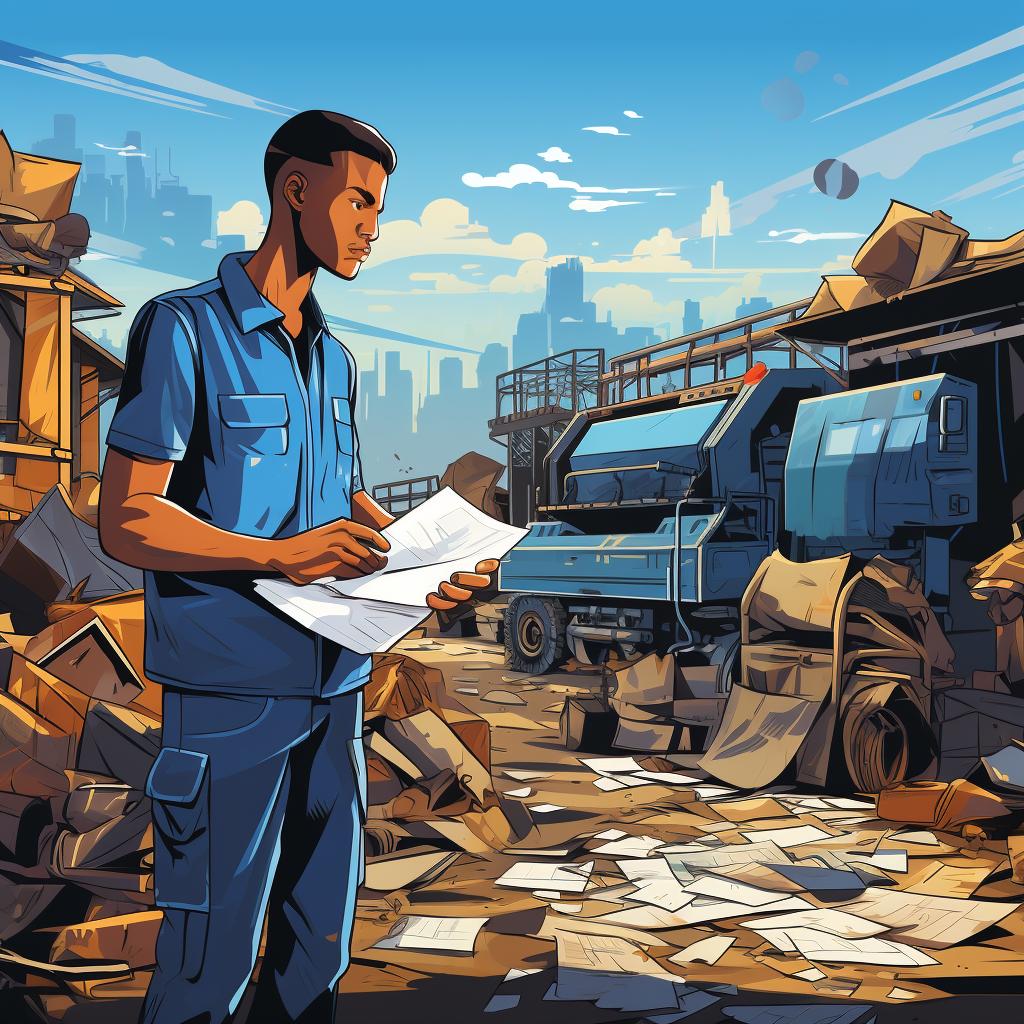 A construction manager reviewing waste management documents