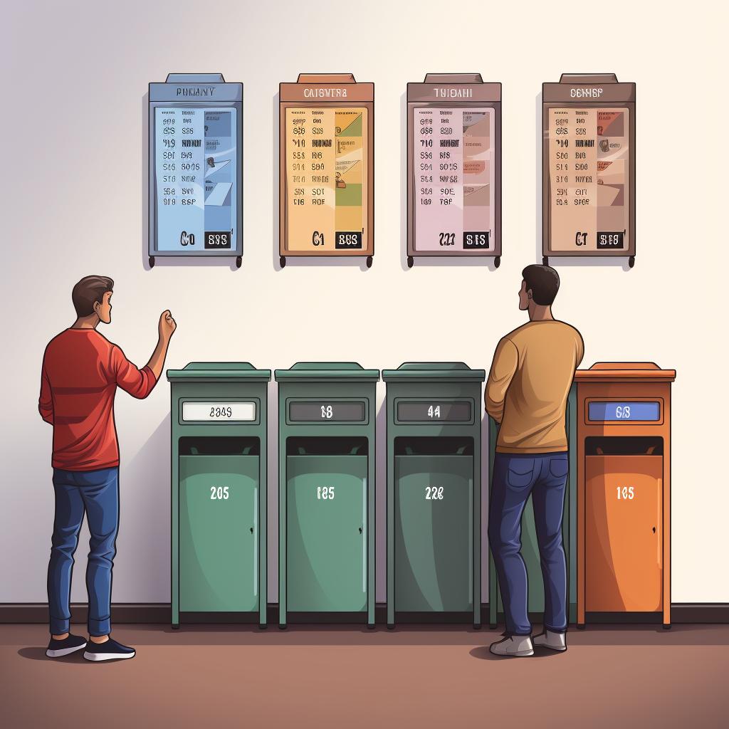 A person looking at a chart of different dumpster sizes