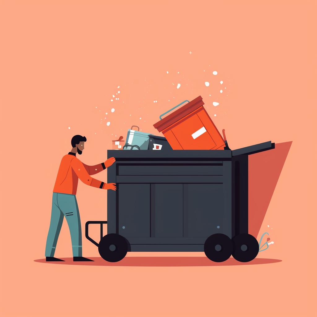 A person filling a dumpster with waste