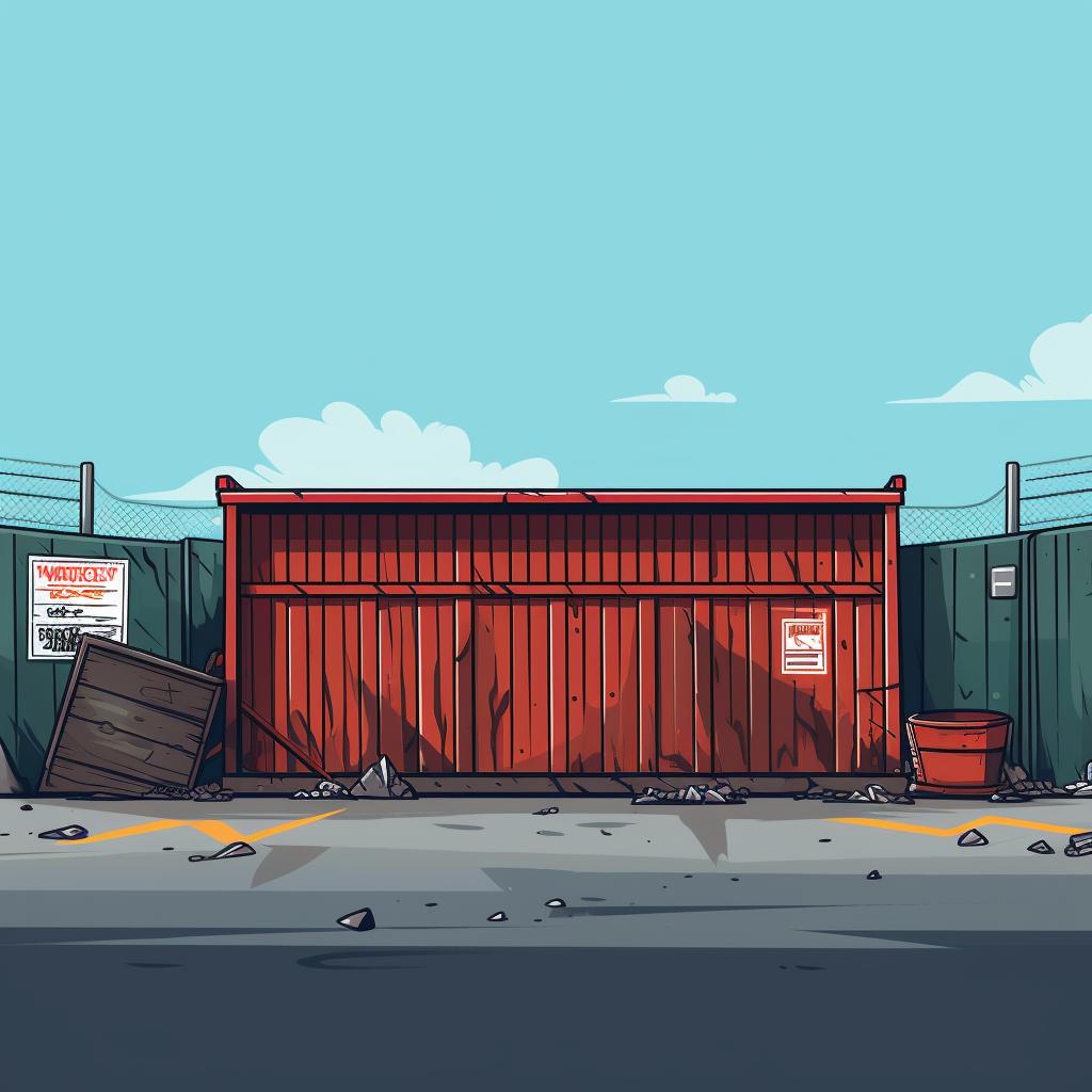 A filled dumpster with a clear area around it for pick-up